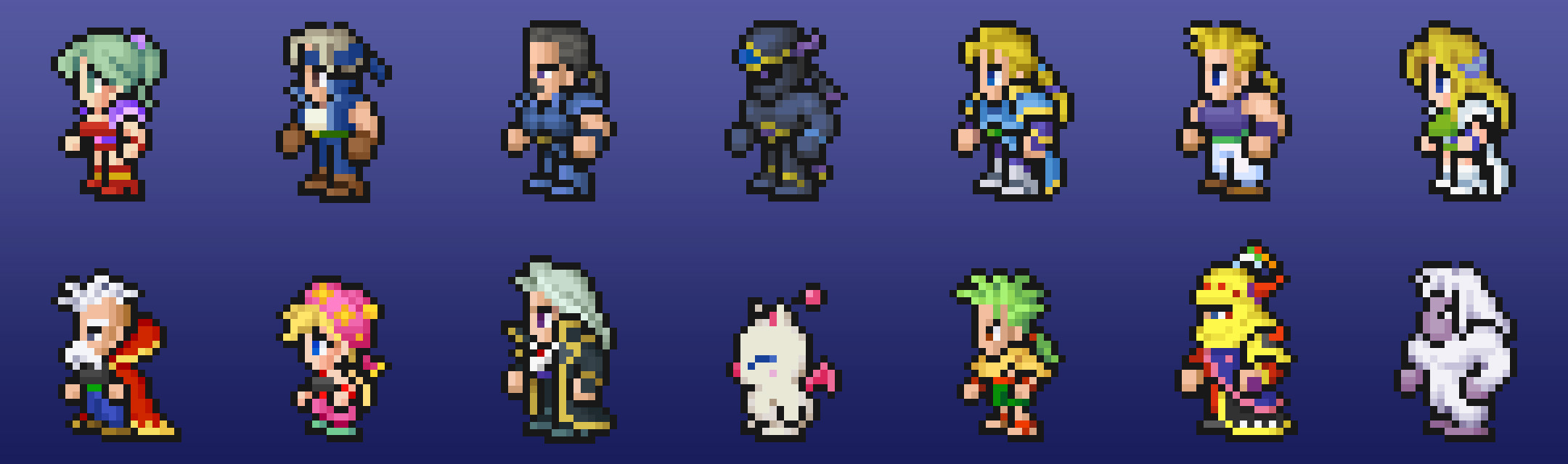 The main characters in their cute little pixelated form