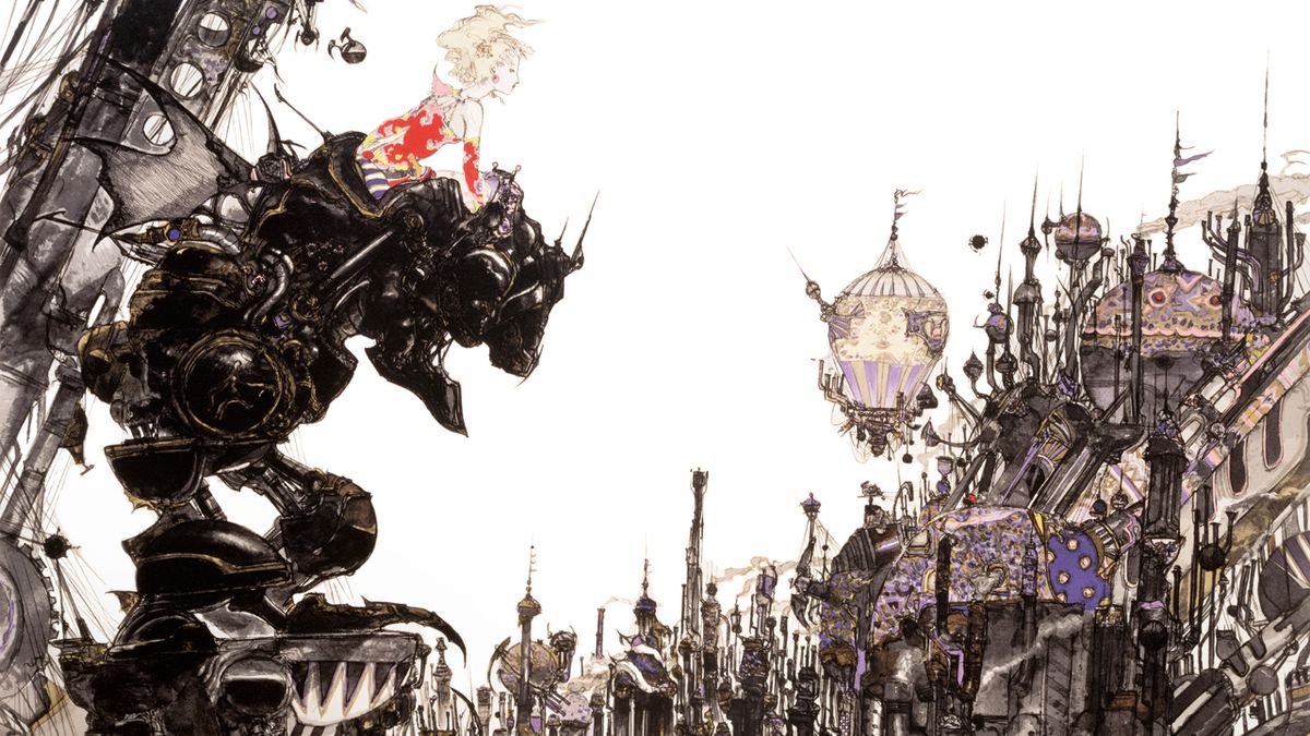 Terra looking over the steampunk world of FFIII